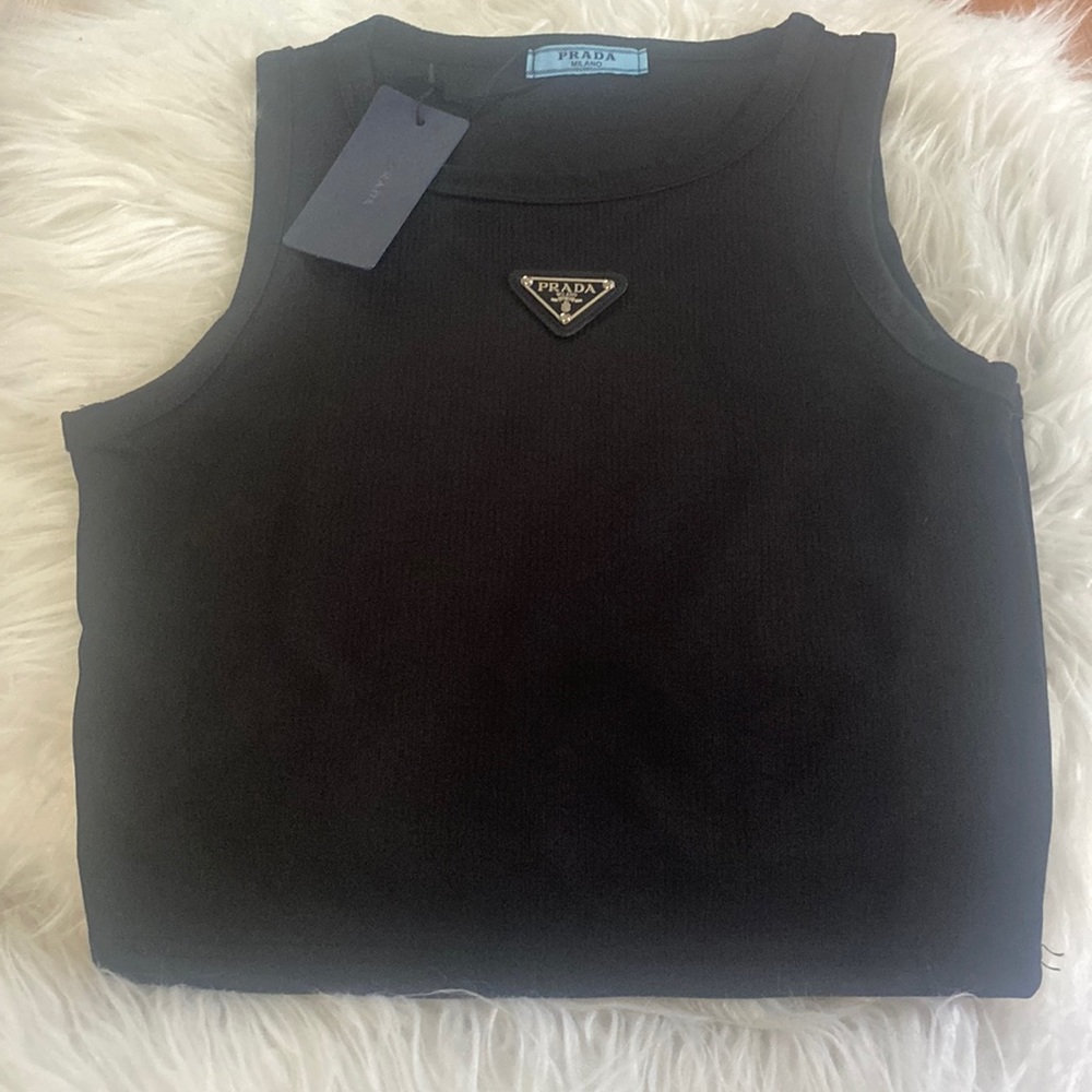 Prada Black Crop High Neck Tank Top